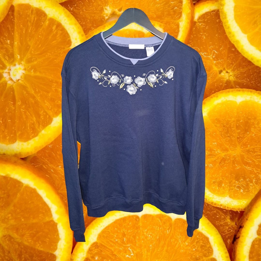 Other Hasting & Smith Grandma Chic Blue with Flowers Sweatshirt Size XL / US 12-14 / IT 48-50 - 2 Thumbnail