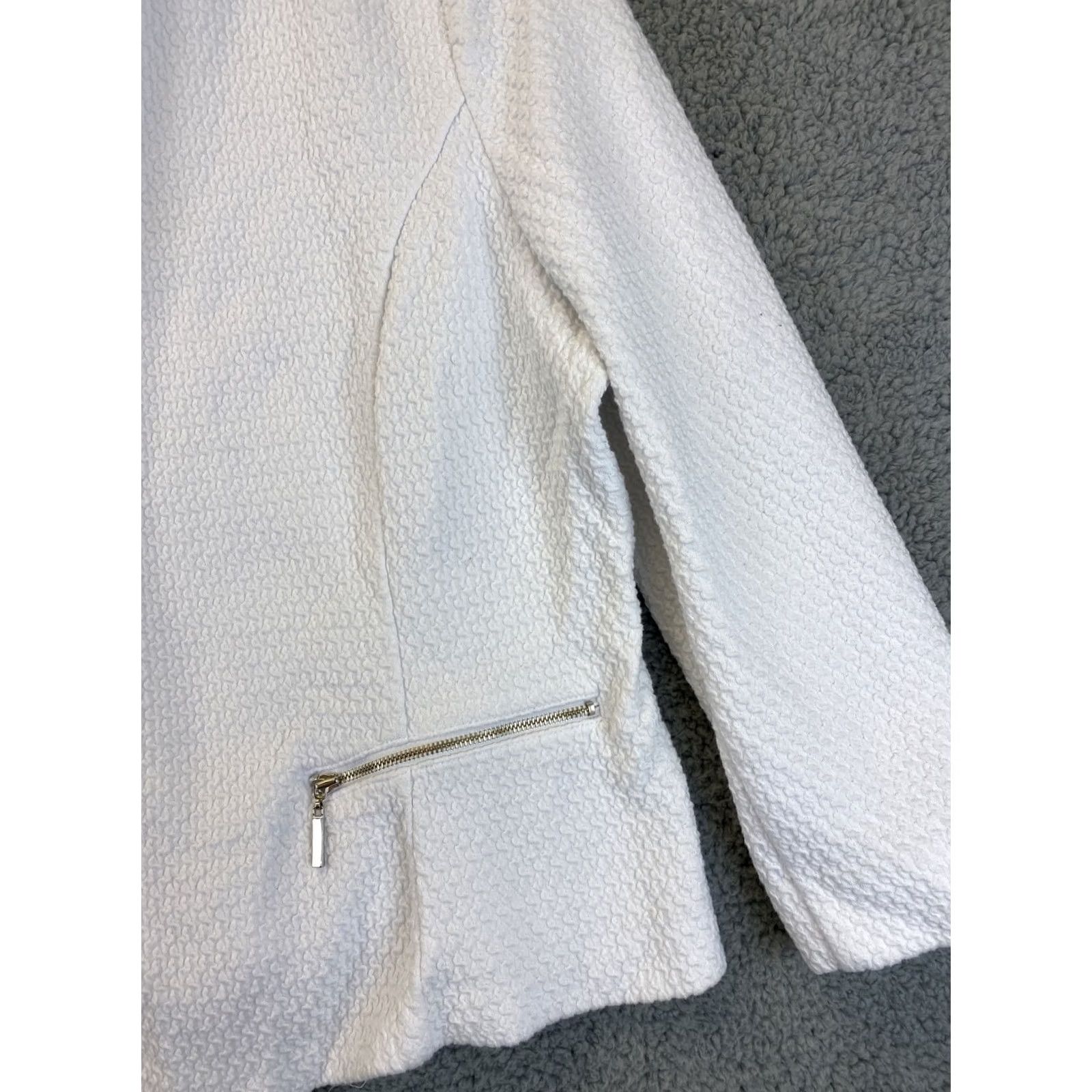 Alfani ALFANI Blazer Jacket Women’s Size L White Open Front Zip / 22-41 Jacket Womens L White Zip Open Front Cotton Blend Size L / US 10 / IT 46 - 3 Thumbnail