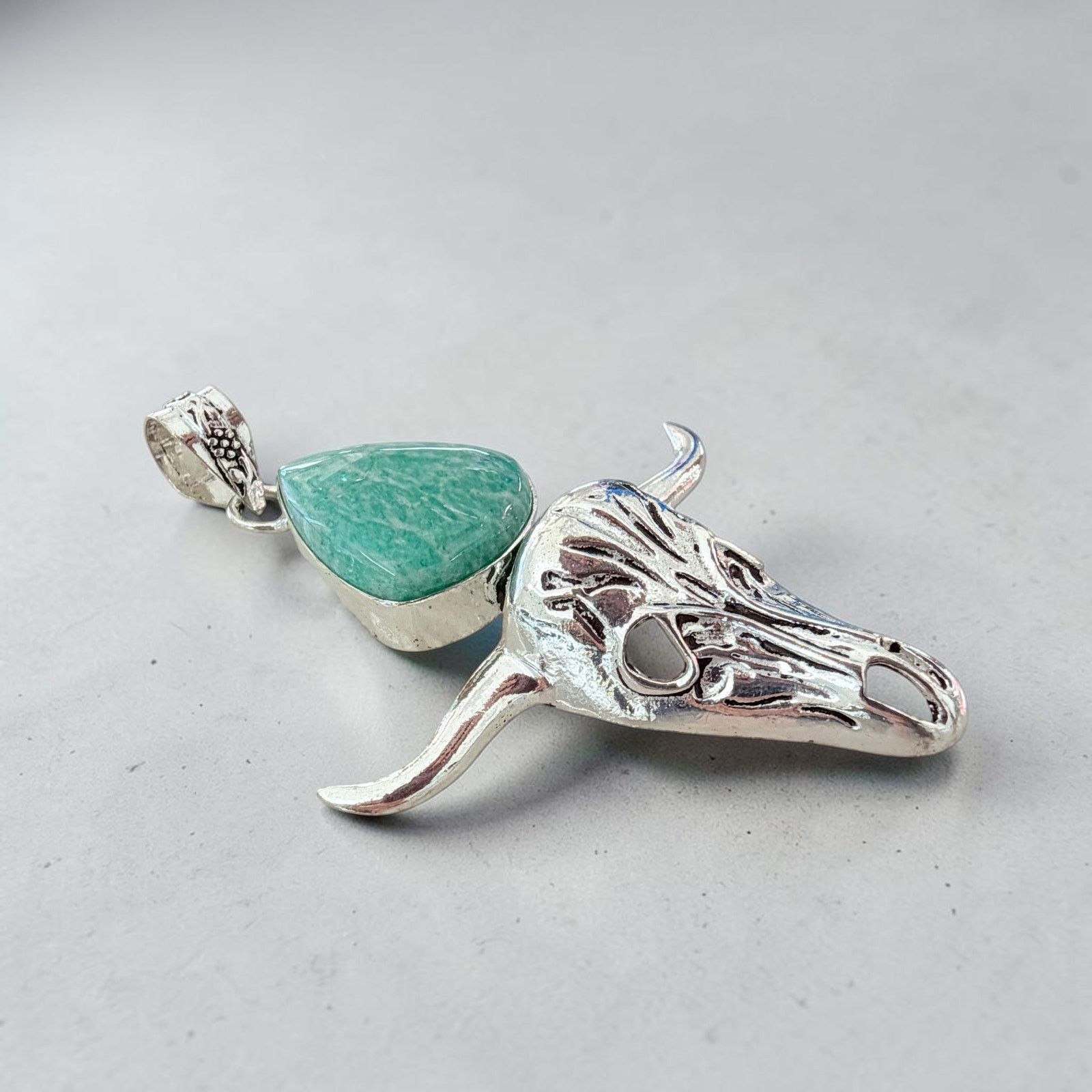 Other Amazonite Bull Skull Pendant 925 Plated Longhorn Western Size ONE SIZE - 3 Thumbnail