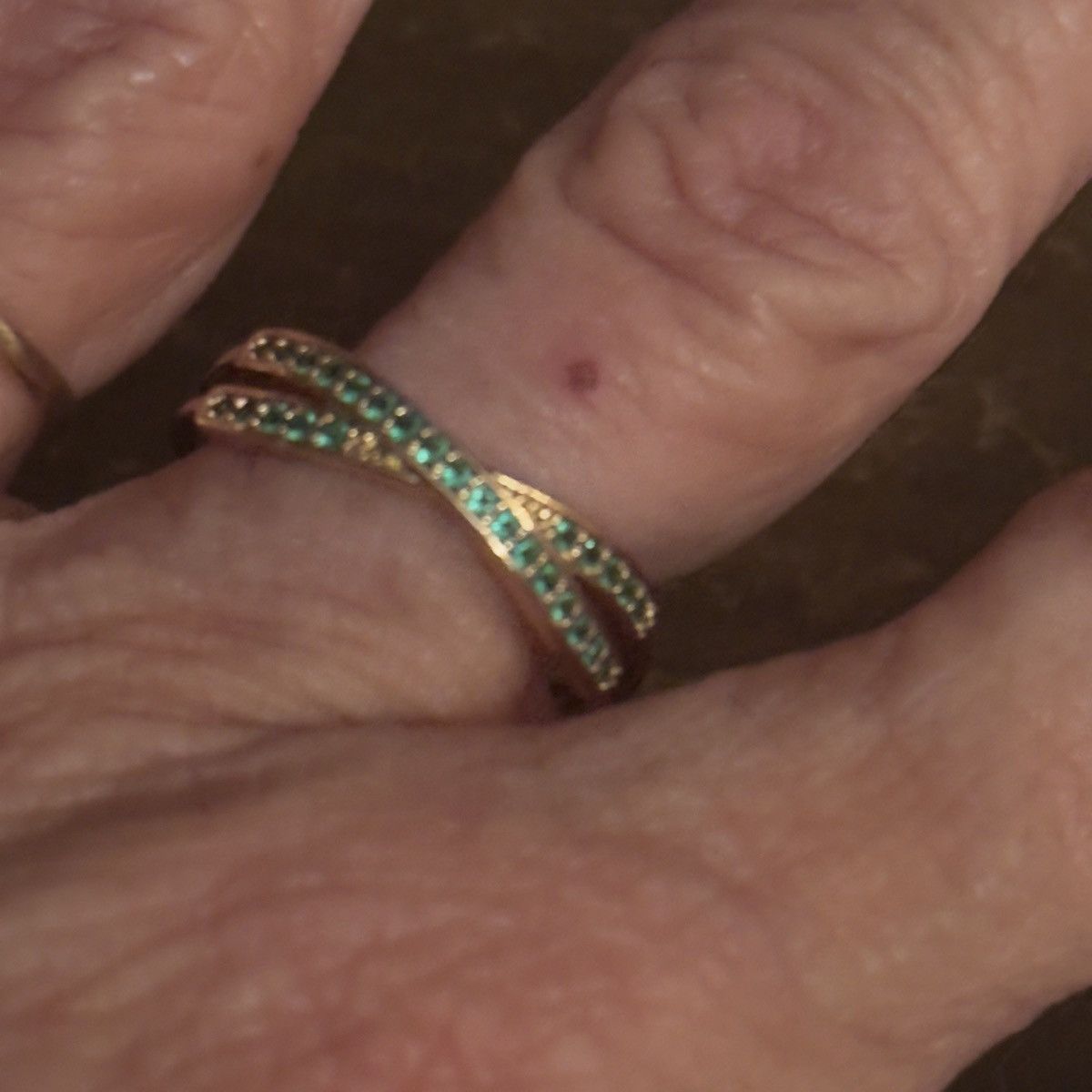 Other Gold tone green crystal cross over band ring Size ONE SIZE - 2 Thumbnail