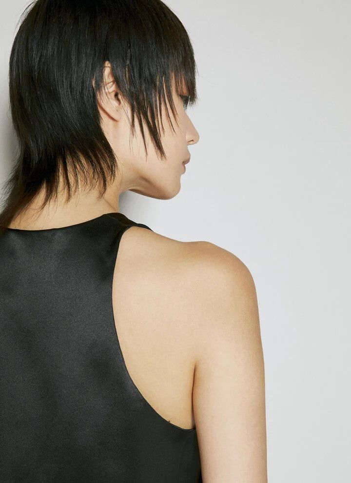 Saint Laurent Paris oc11z1025 Tank Top in Silk Satin Crepe in Black Size XS / US 0-2 / IT 36-38 - 5 Thumbnail