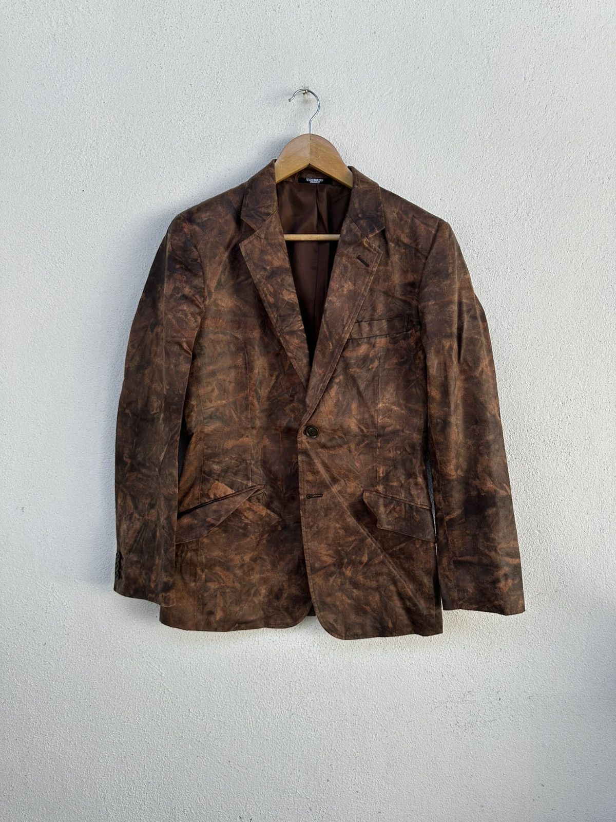 Japanese Brand × Tornado Mart Tornado Mart Brown Leather Grain Printed Blazer Size US M / EU 48-50 / 2 - 1 Thumbnail