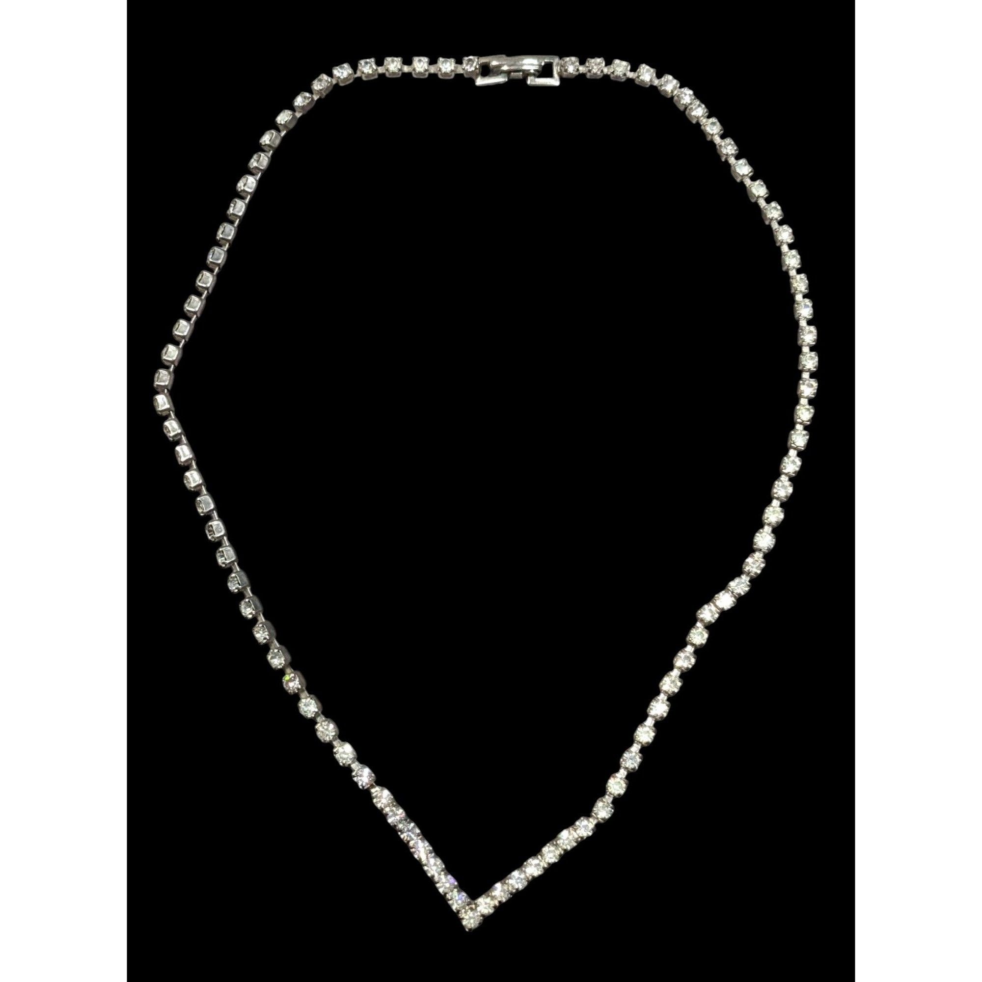 Other Vintage Glam Silver Tone Rhinestone Chevron Necklace Size ONE SIZE - 1 Thumbnail
