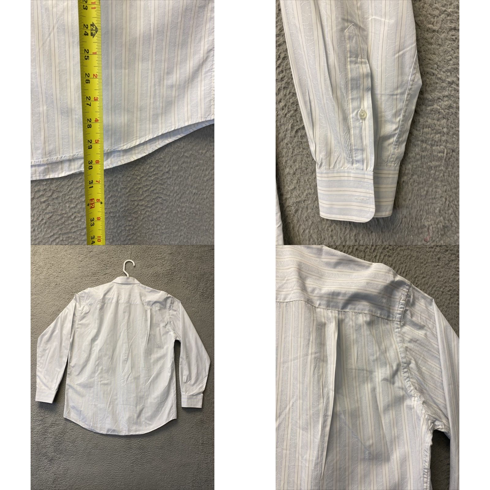 Zanella VINTAGE Zanella Men's Dress Shirt Blue Stripes Long Sleeve XL 100% Cotton Business Casual Formal Size 46R - 8 Thumbnail
