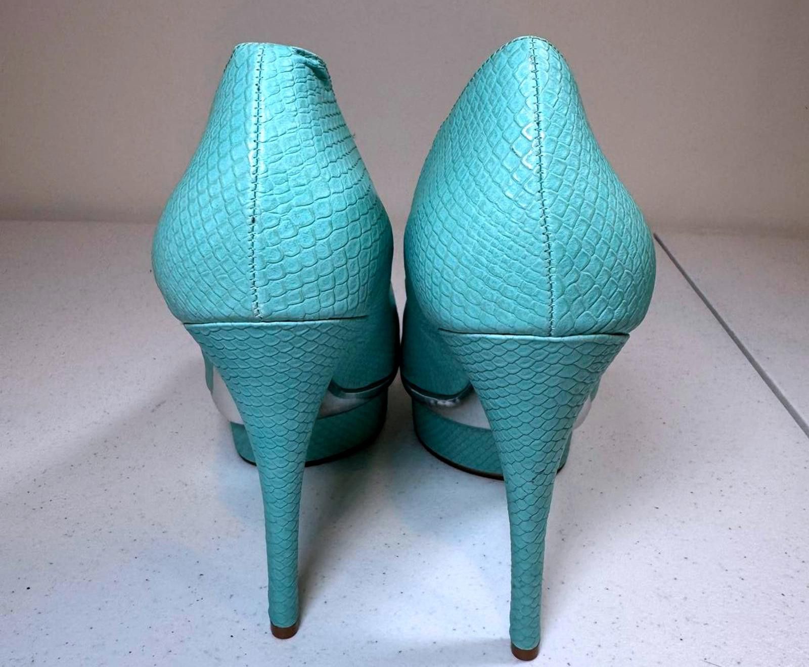 Designer Elegantly Chic Turquoise Peep-Toe Heels by E!z! Angiolini Size US 11 / IT 41 - 3 Thumbnail