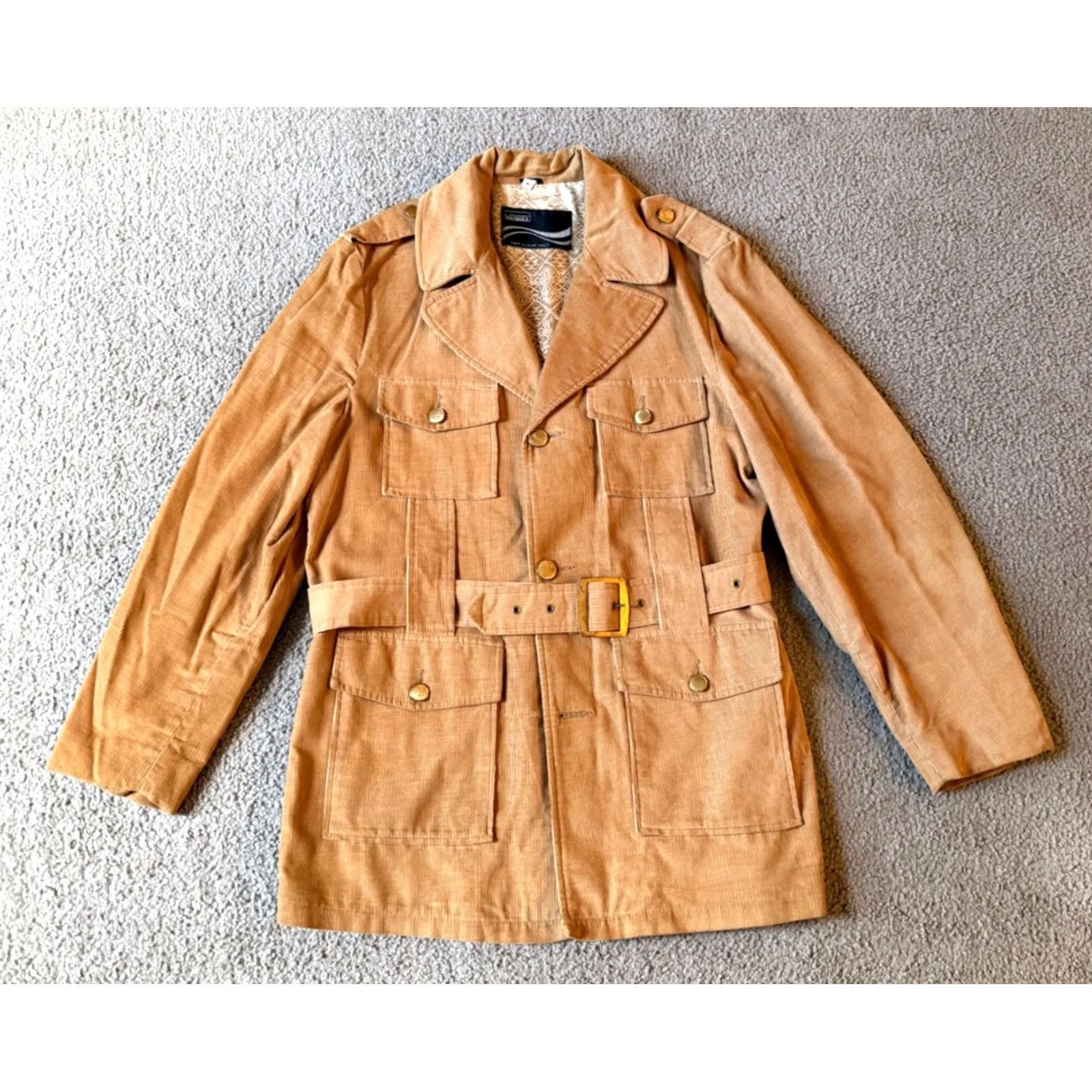 Vintage VINTAGE Montgomery Ward Belted Corduroy Jacket Men Medium Tan Size US M / EU 48-50 / 2 - 2 Thumbnail