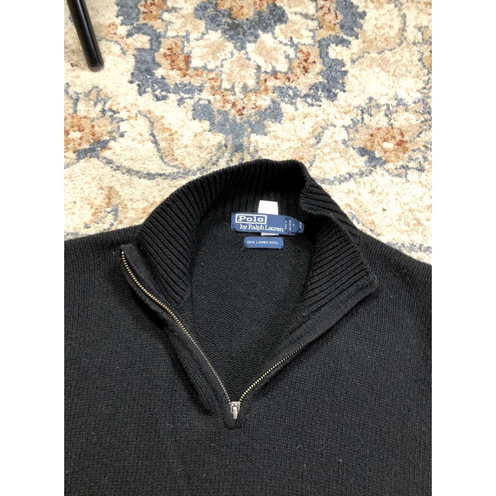 Polo Ralph Lauren Polo by Ralph Lauren Sweater Mens XL Black Lambswool Knit Quarter Zip Mock Neck Pullover Size US XL / EU 56 / 4 - 7 Thumbnail