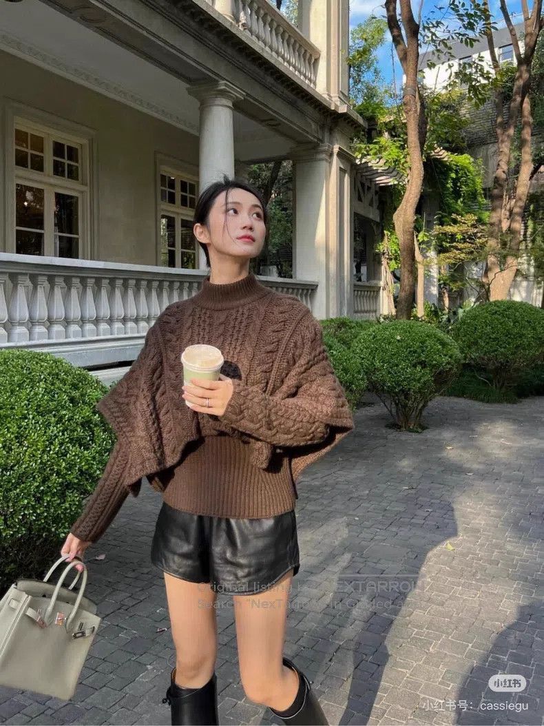 Hermes Hermes Layered Cloak Knit Chocolate Brown Sweater Size XXS / US 00 / IT 34 - 9 Thumbnail