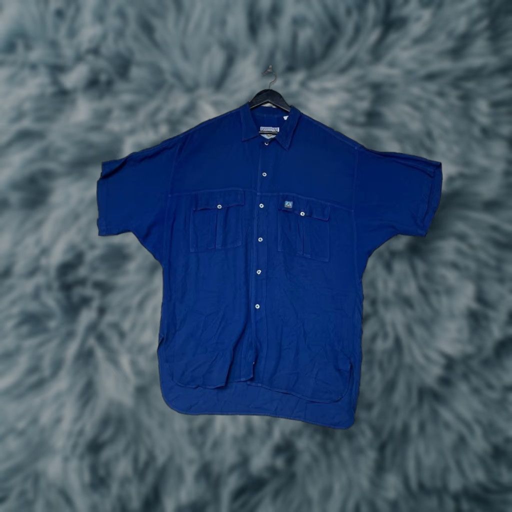 Vintage VINTAGE Funny George Garat Button-Up Shirt XL Short Sleeve Blue Mens Size XL Button-Up Shirt Size US XL / EU 56 / 4 - 1 Thumbnail