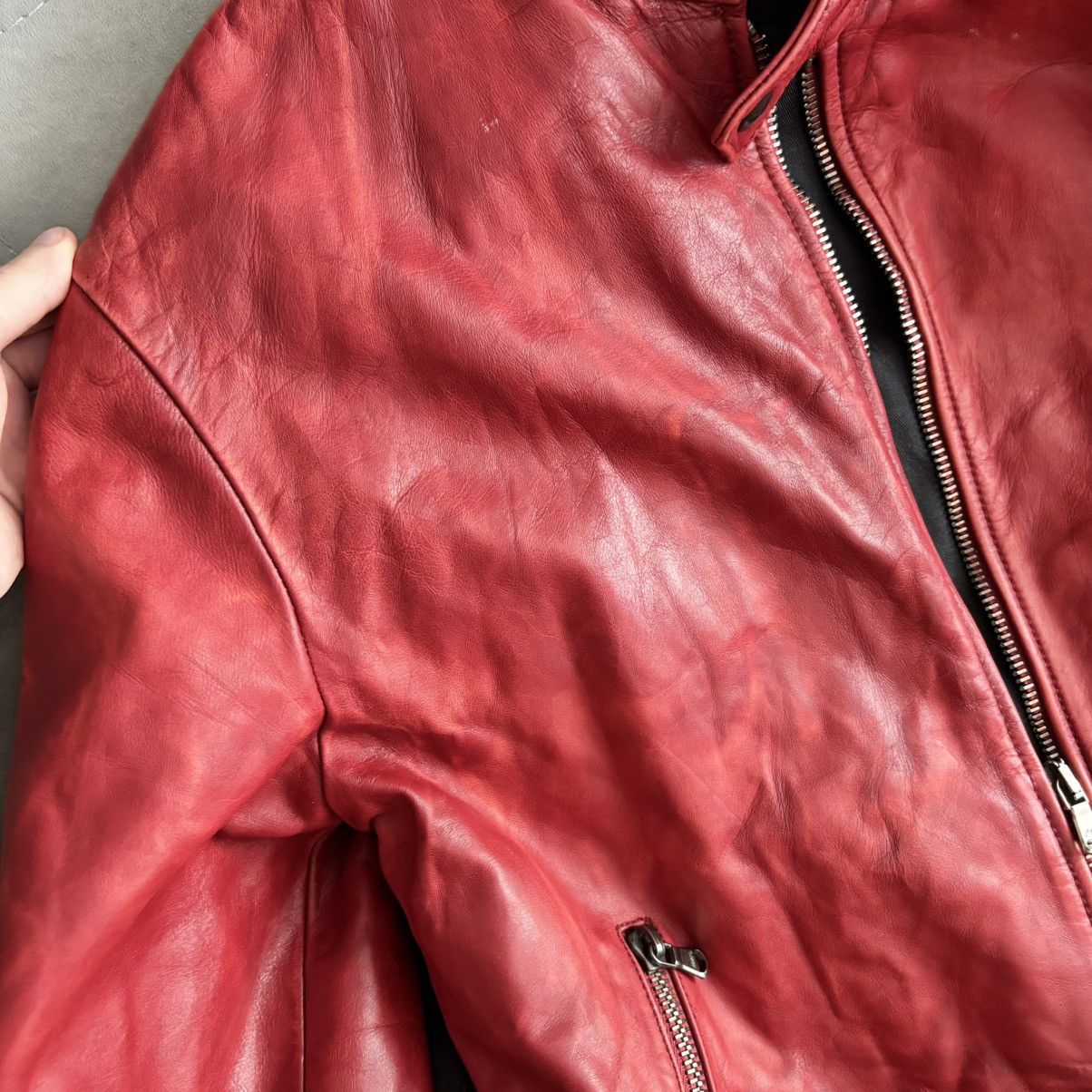 Vintage Vintage 1973 Italy Moto Real Red Leather Jacket Lampo Zip Size US M / EU 48-50 / 2 - 6 Thumbnail
