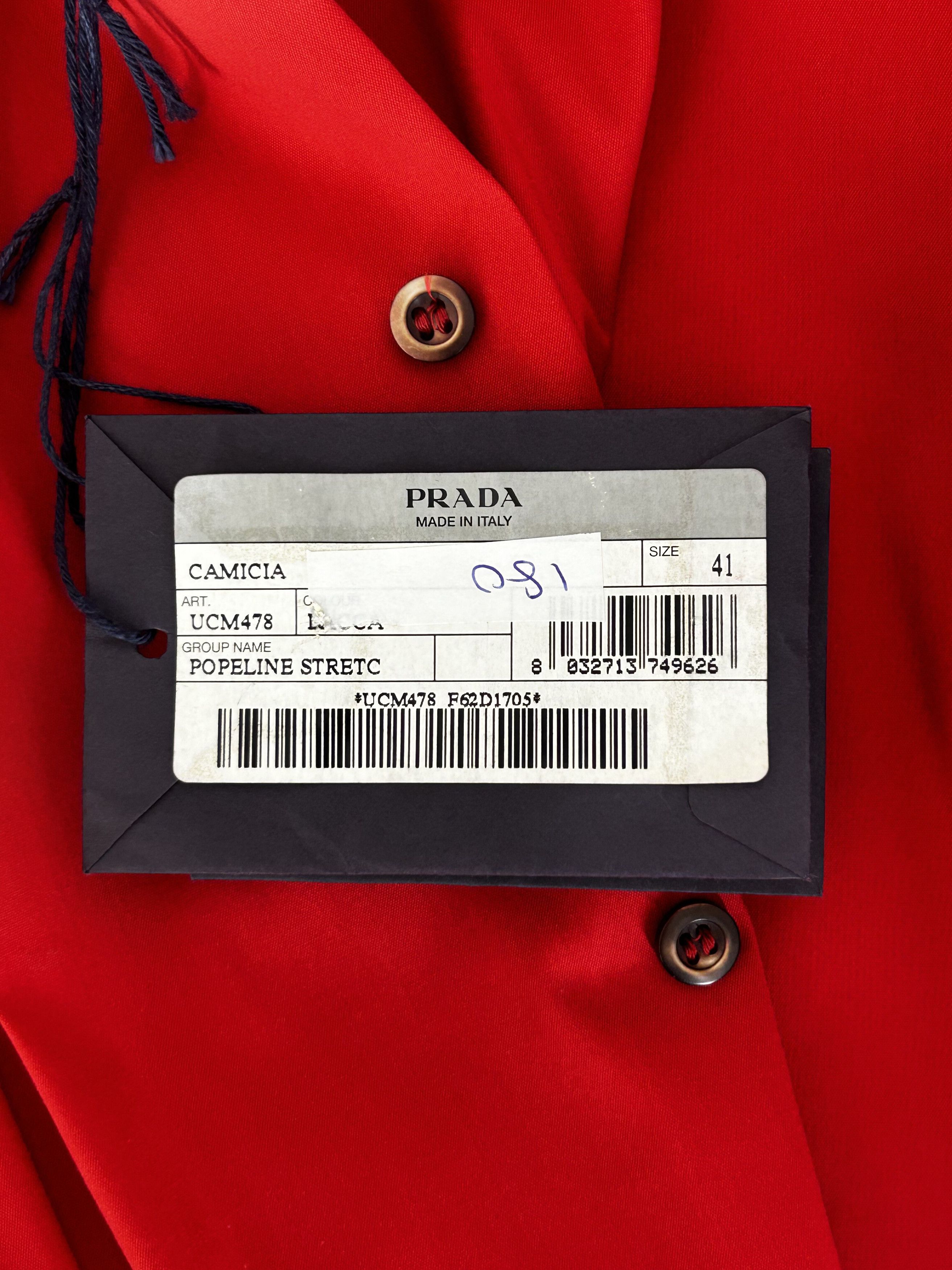 Prada PRADA RED POPELINE COTTON STRETCH DRESS SHIRT size 41 Size US L / EU 52-54 / 3 - 4 Thumbnail