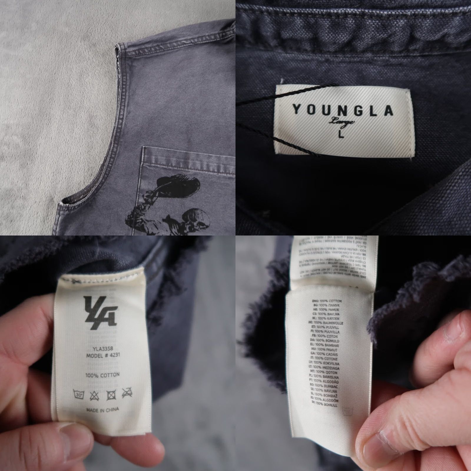 YoungLA VINTAGE YoungLa Denim Button Shirt Men L Gray Western Cowboy sleeveless crop Size US L / EU 52-54 / 3 - 9 Thumbnail