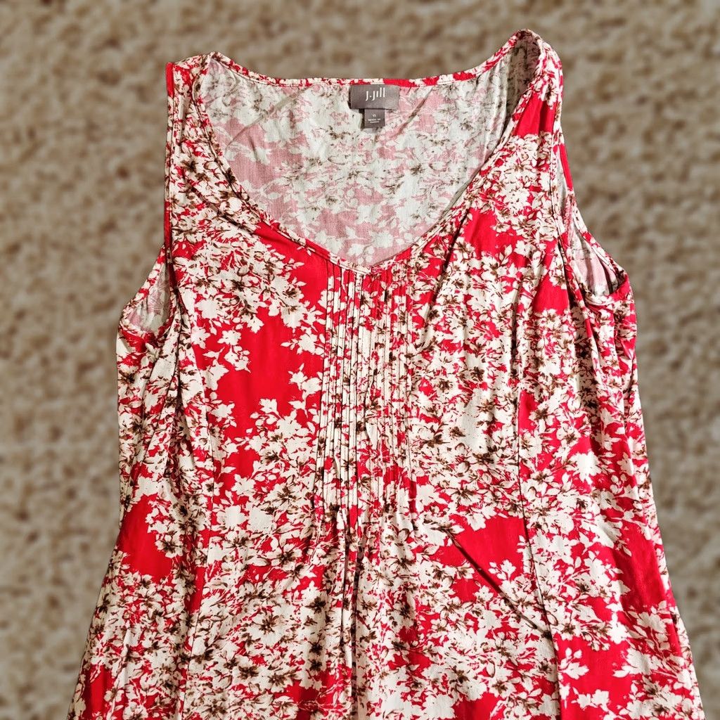 J. Jill J. Jill Dress Womens 6 Red Floral Midi Pleated Sleeveless Casual Cocktail Dress Size M / US 6-8 / IT 42-44 - 1 Thumbnail