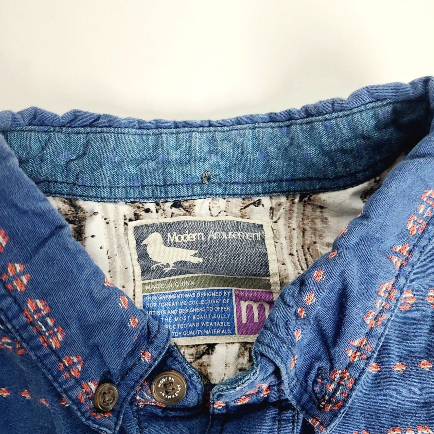 Vintage VINTAGE Modern Amusement Button-Down Shirt Teens M Aztec Blue Surfer Cotton Mens? Size US M / EU 48-50 / 2 - 2 Thumbnail