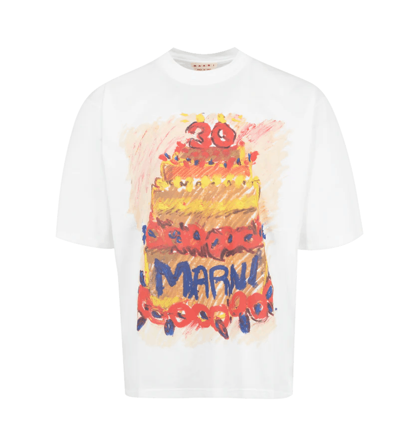 o1h1sh11224 Birthday Cake T-Shirt in White/Multi