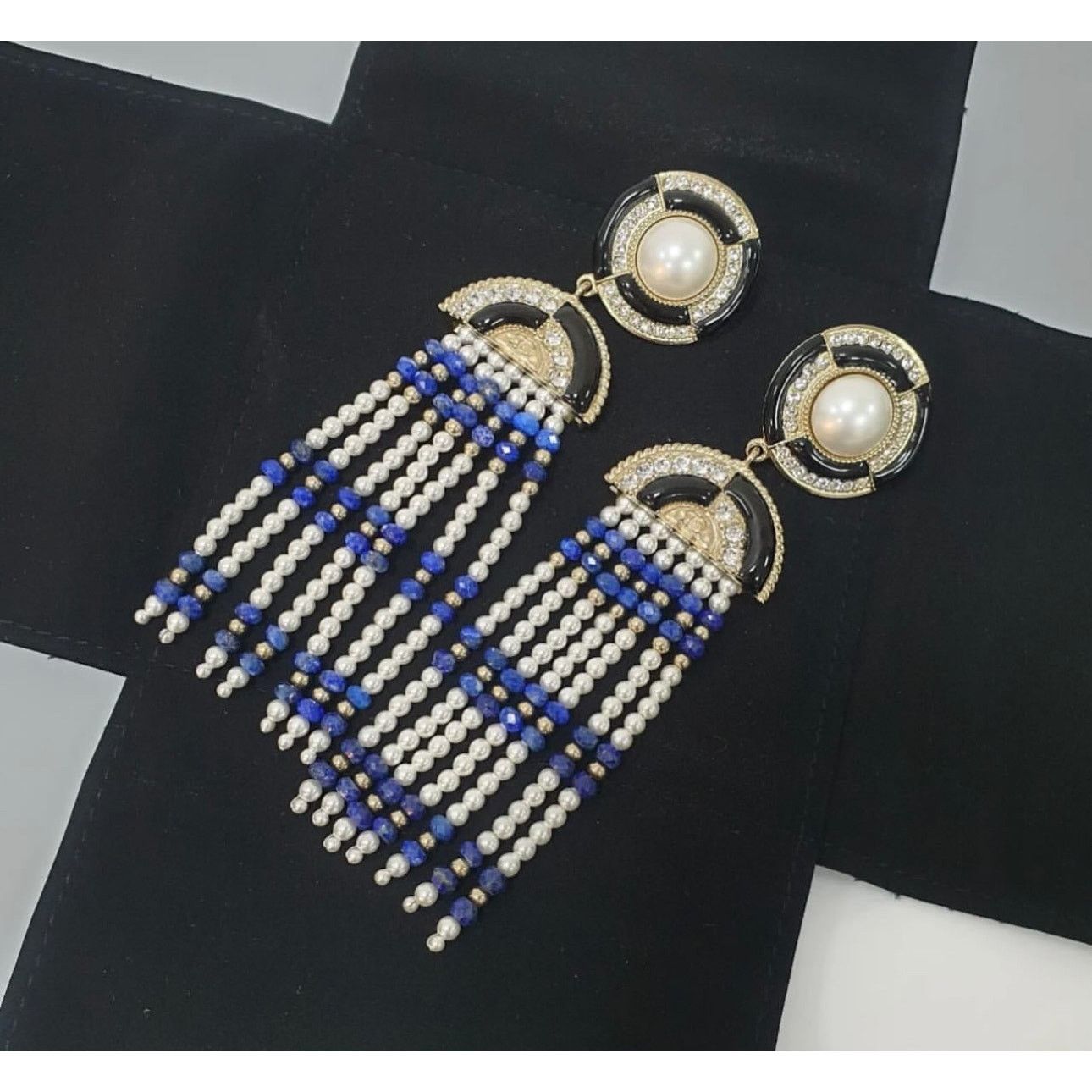 Chanel CHANEL Lapis Lazuli Faux Pearl CC Chandelier Earrings Size ONE SIZE - 2 Thumbnail
