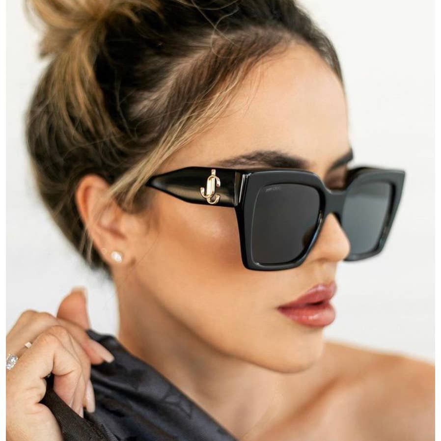 セールJimmy Choo Eleni 53mmブラックJCロゴスクエアサングラス Jimmy Choo - Eleni - Black Square-Frame Sunglasses with