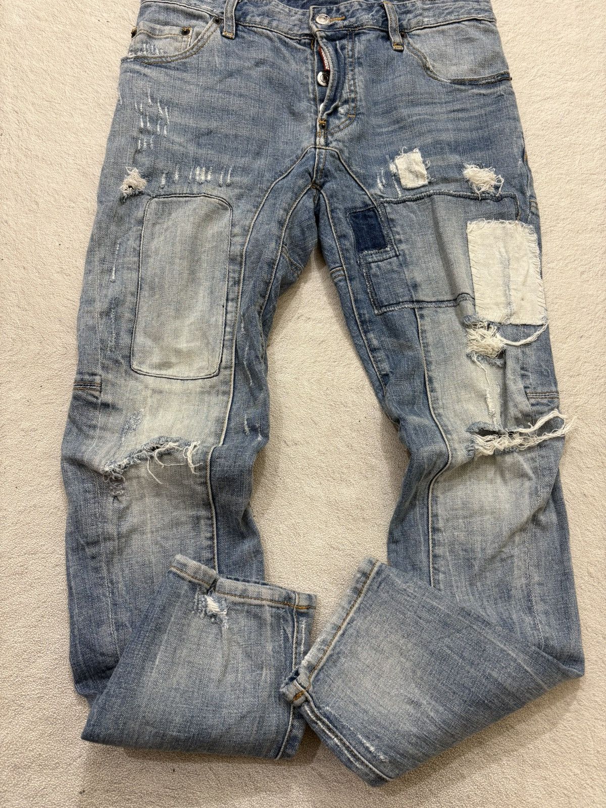 Japanese Brand 2000s Dsquared Patchwork Denim Ripped Wash Jeans Y2K LGB Size US 31 - 4 Thumbnail
