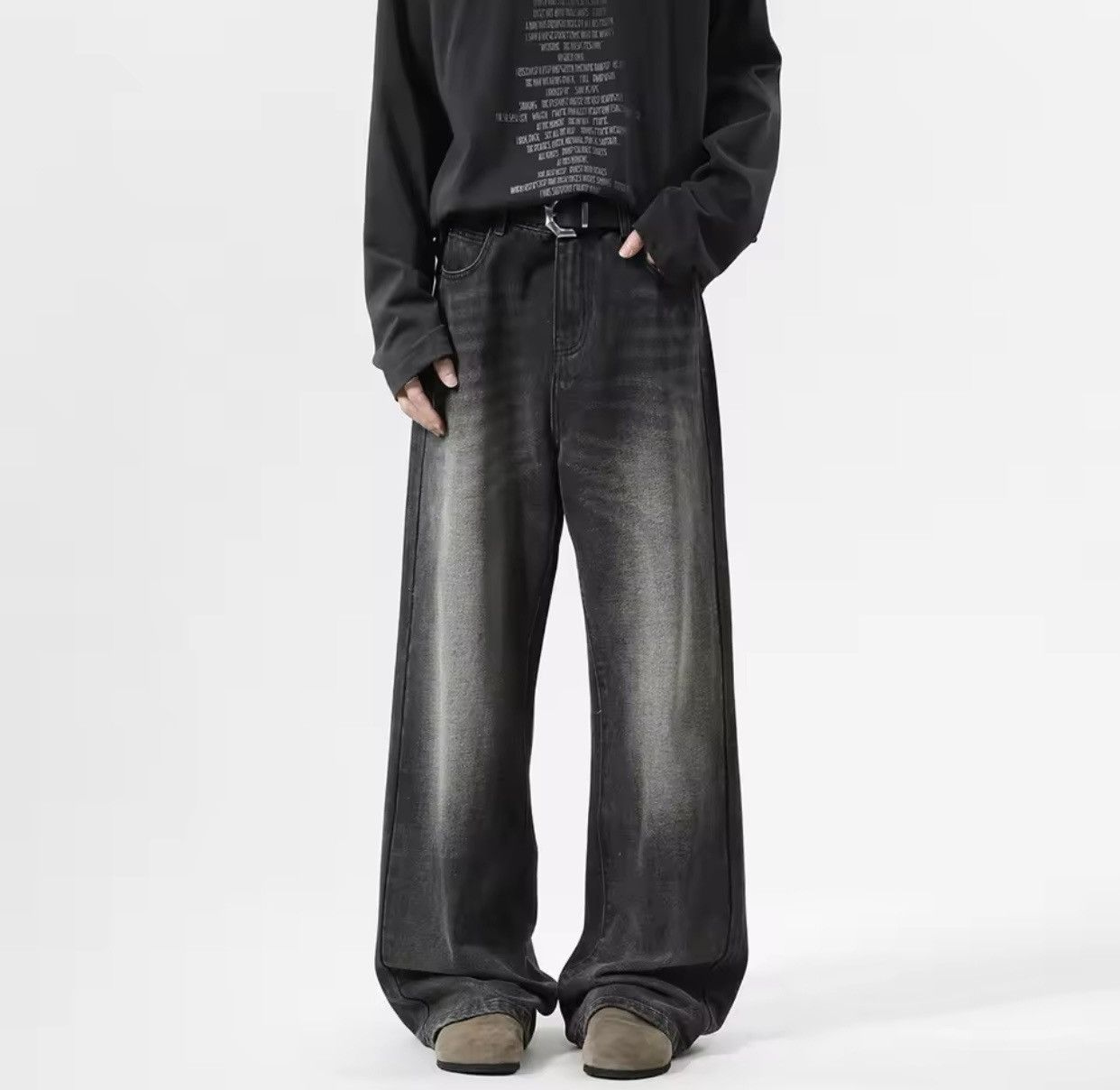 Japanese Brand × Jean Black Baggy Washed Denim Jeans Size US 33 - 4 Thumbnail