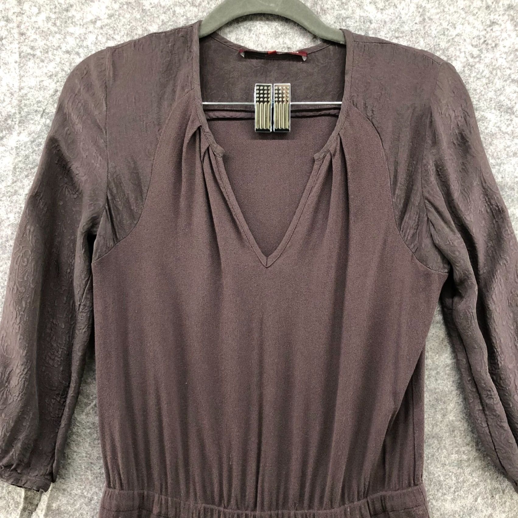 Vintage Comptoir des Cotonniers Brown Silk Blend Mini Dress Tunic A Line XS Dress Womens 3/4 Sleeve V-Neck Solid Spring Summer Size XS / US 0-2 / IT 36-38 - 3 Thumbnail