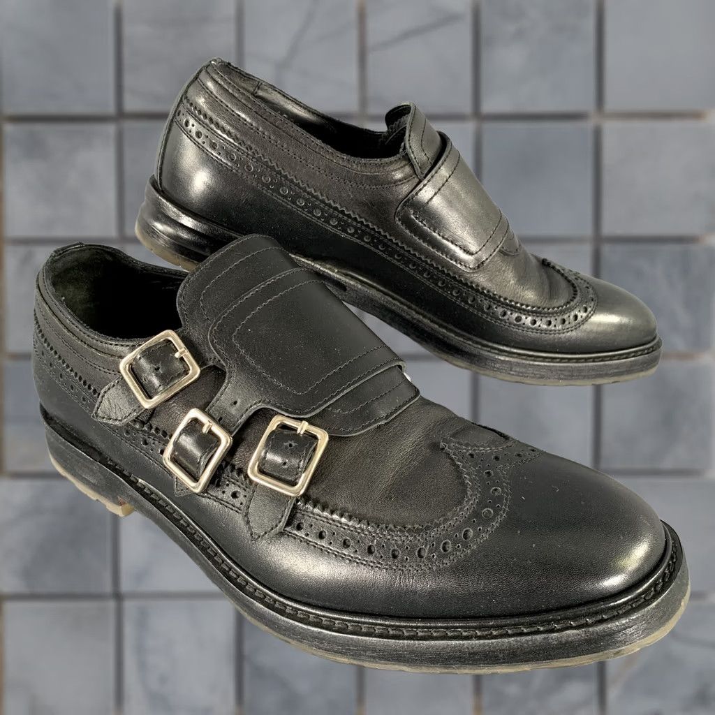 Alexander McQueen ALEXANDER MCQUEEN Monk Strap Loafers Black Leather Size 9 Mens Size US 9 / EU 42 - 1 Thumbnail