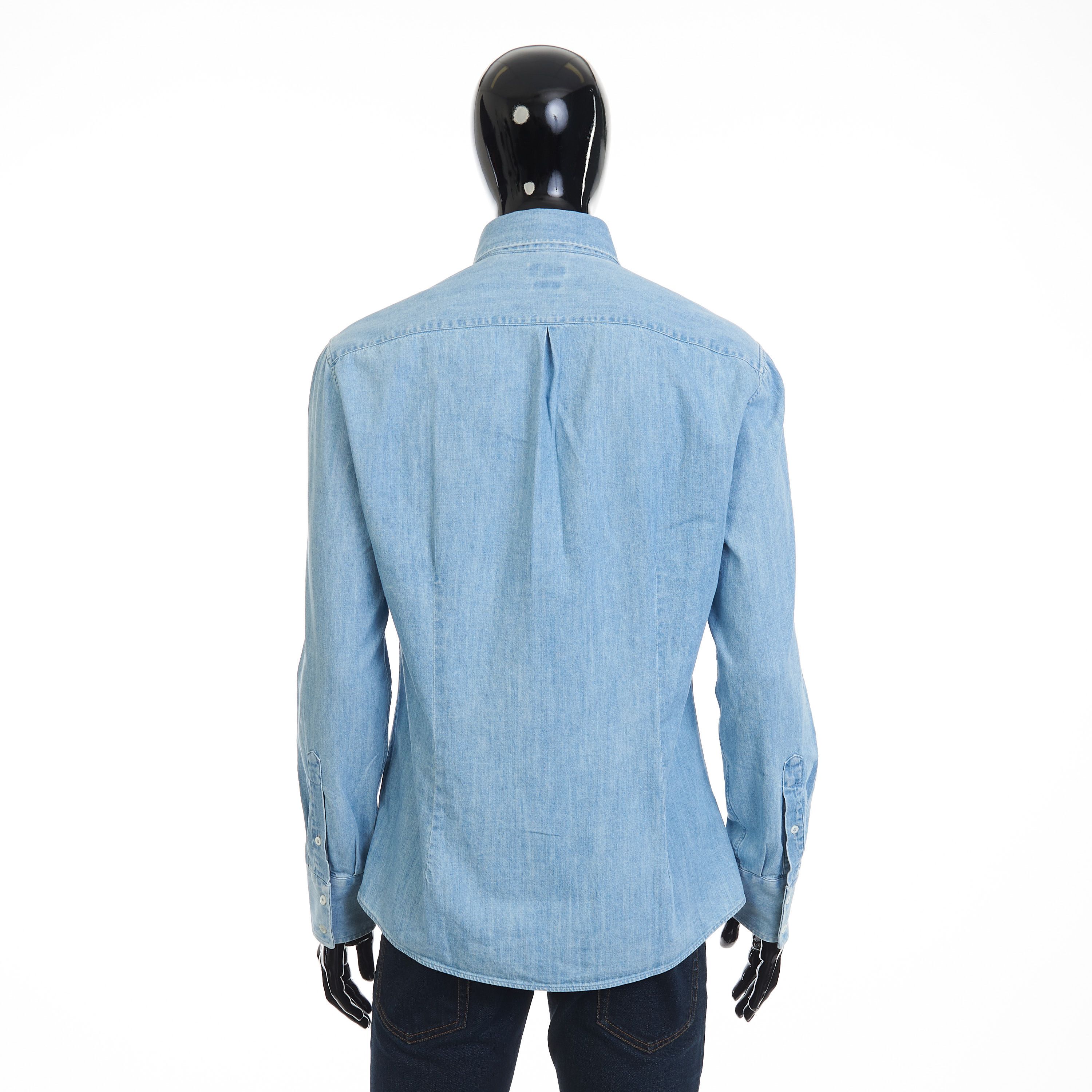 Brunello Cucinelli Denim Shirt - Slimfit, Button Down, Light Blue Cotton Size US M / EU 48-50 / 2 - 8 Thumbnail
