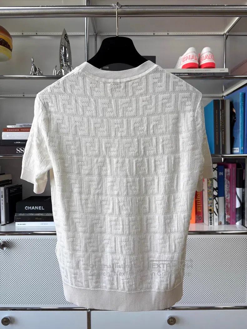Fendi Fendi White Double F Logo Round Neck Knit T-Shirt Size XS / US 0-2 / IT 36-38 - 8 Thumbnail