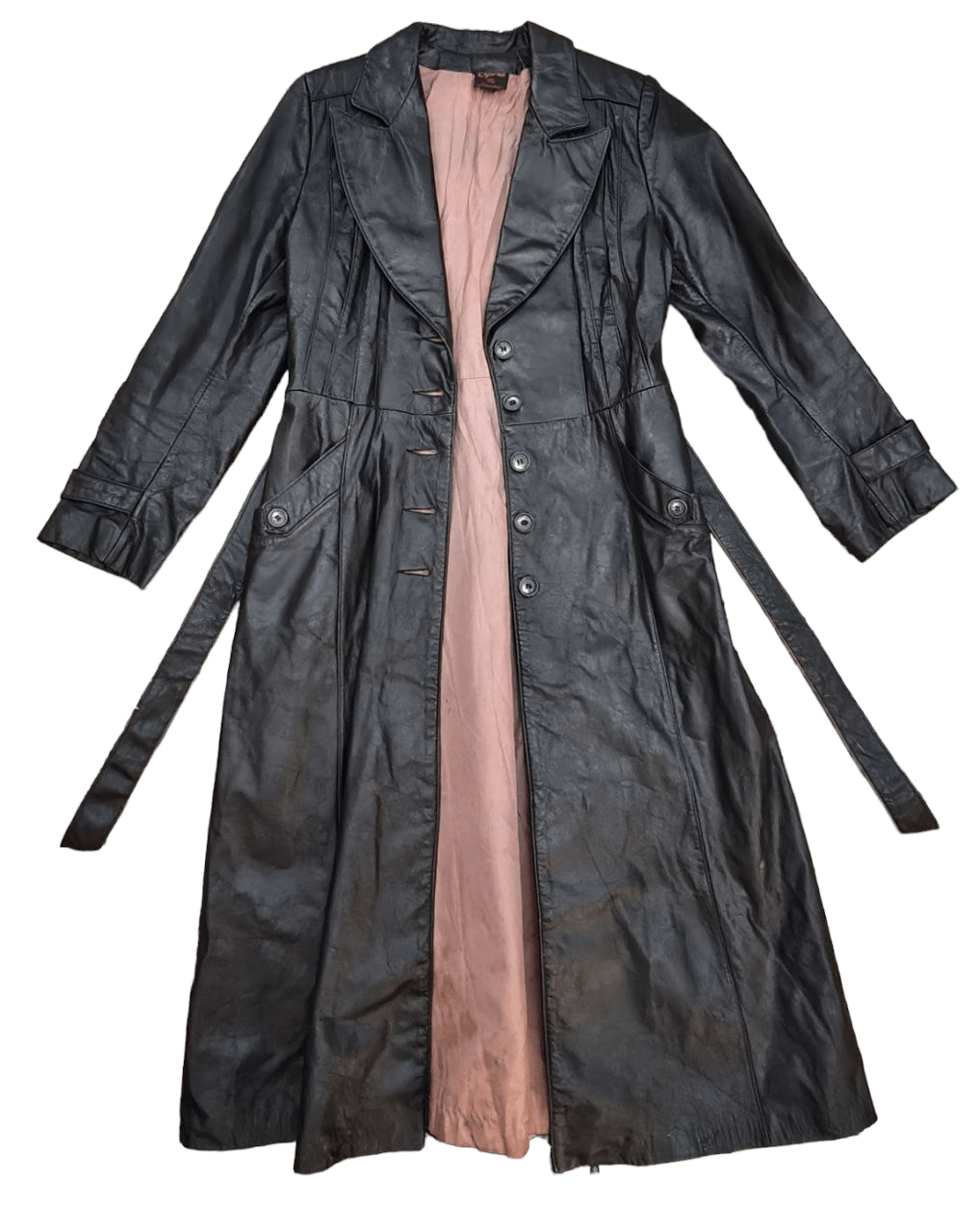 Vintage ❎ Vintage Leather Trench Worn Coat Jacket Size S / US 4 / IT 40 - 1 Thumbnail