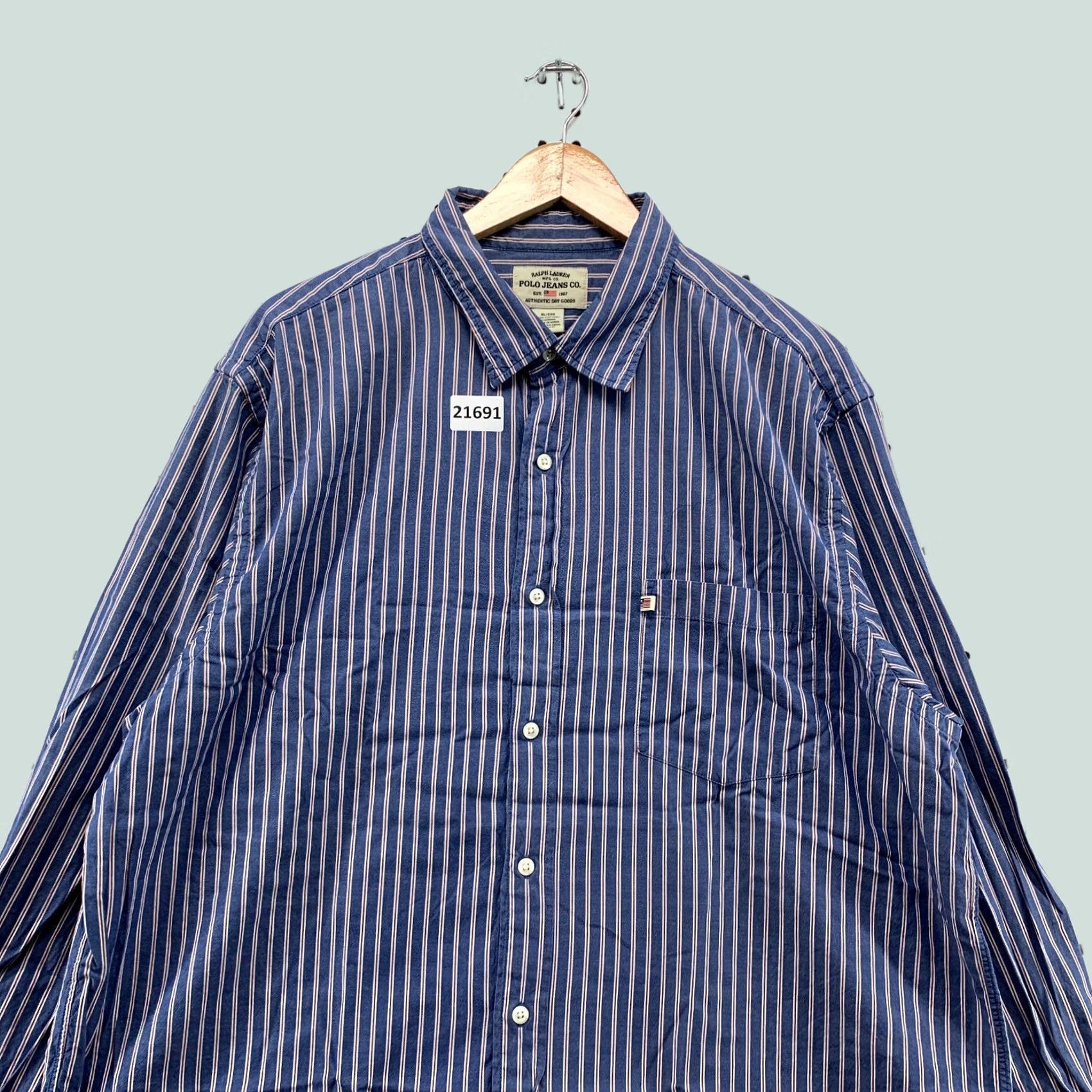 Ralph Lauren Ralph Lauren Polo Jeans Button Shirt Men XL Blue White Vertical Striped Button-Up Long Sleeve Size US XL / EU 56 / 4 - 1 Thumbnail