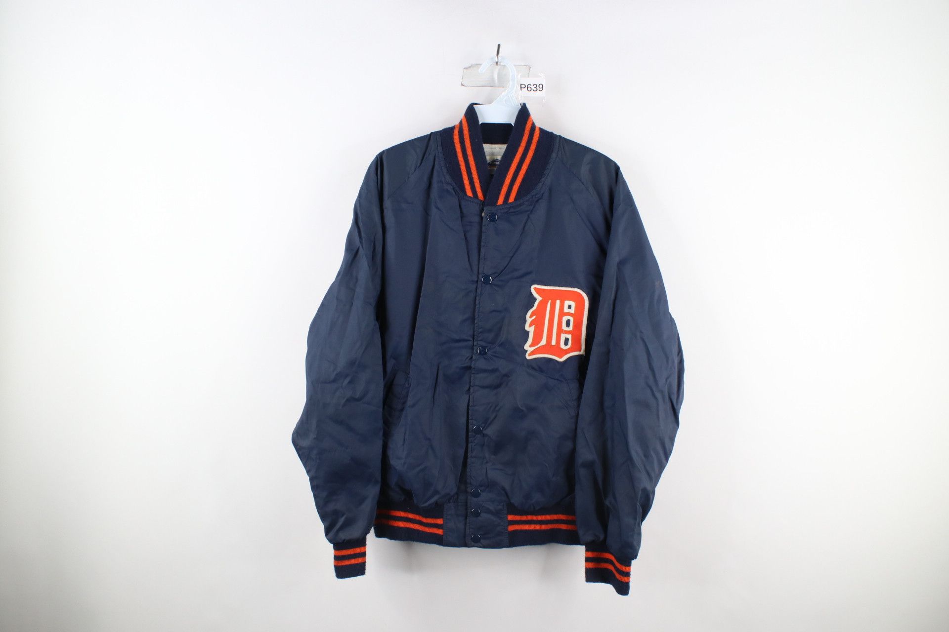 image of Vintage 80's Lined Detroit Tigers Baseball Bomber Jacket Usa in Blue, Men's (Size Large)