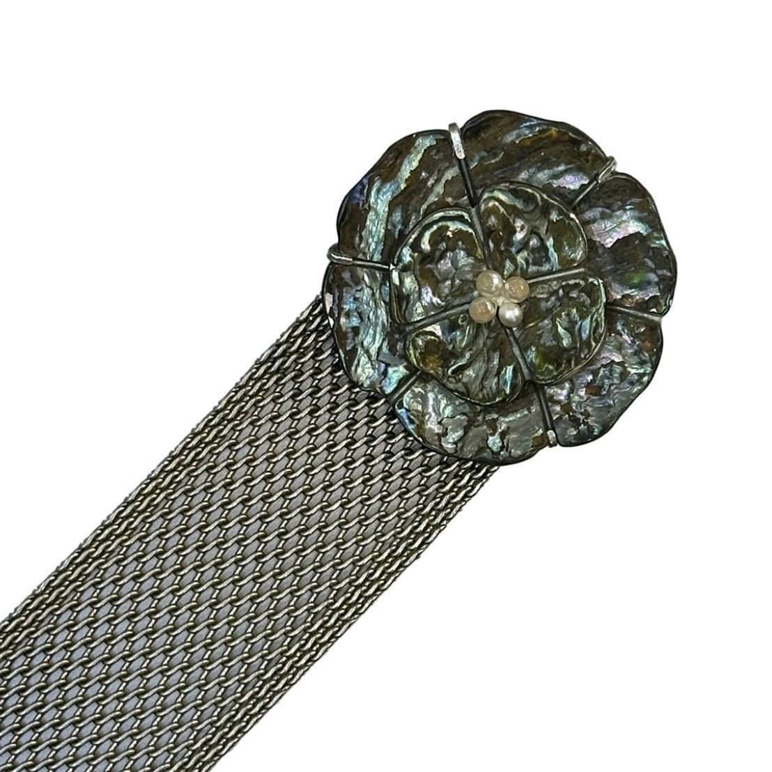 Chanel × Karl Lagerfeld Chanel silver-plated mesh belt with mother-of-pearl camelia Size ONE SIZE - 3 Thumbnail