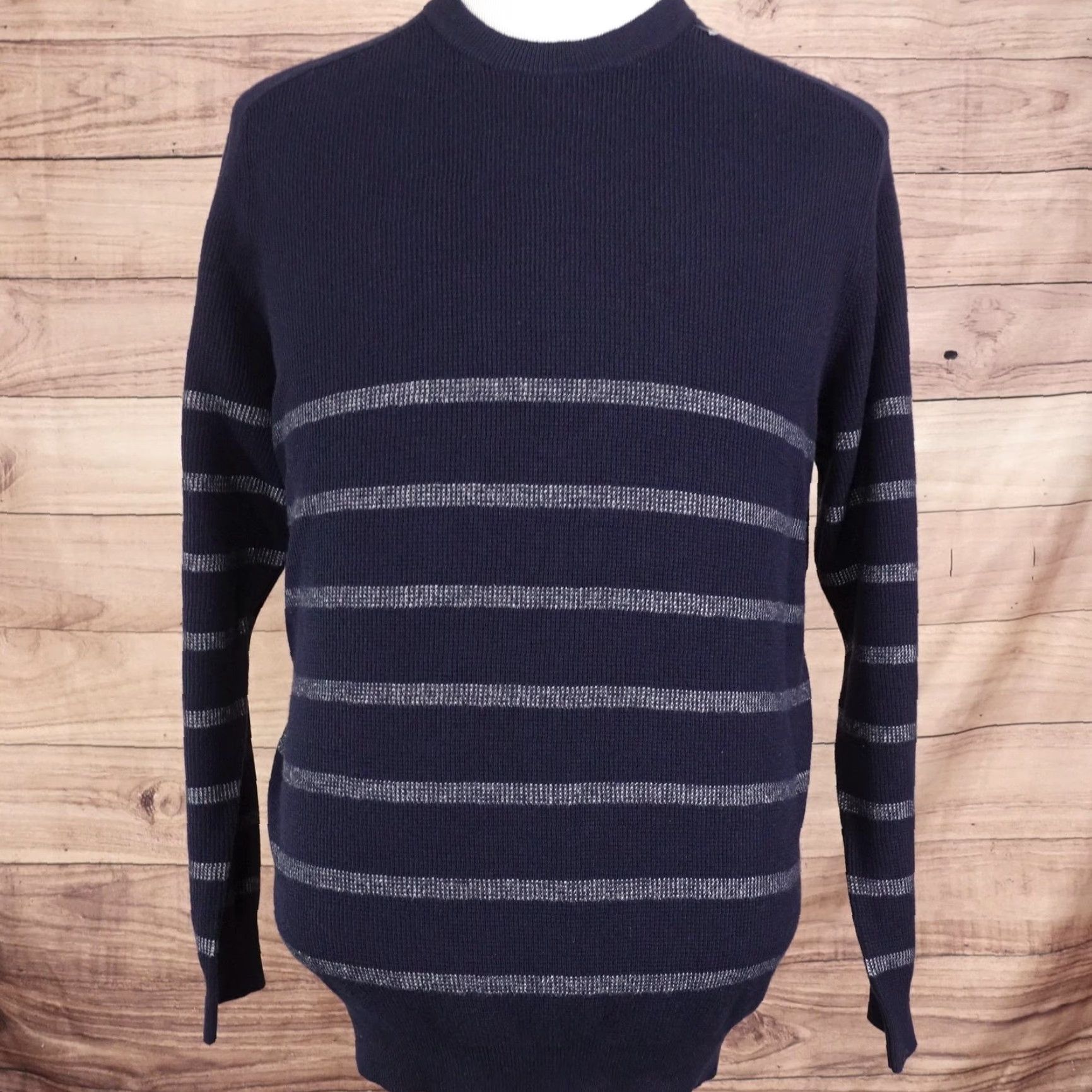 Peter Millar Peter Millar Sweater Mens Large Blue Stripe Waffle Knit Crewneck Pullover Size US L / EU 52-54 / 3 - 3 Thumbnail