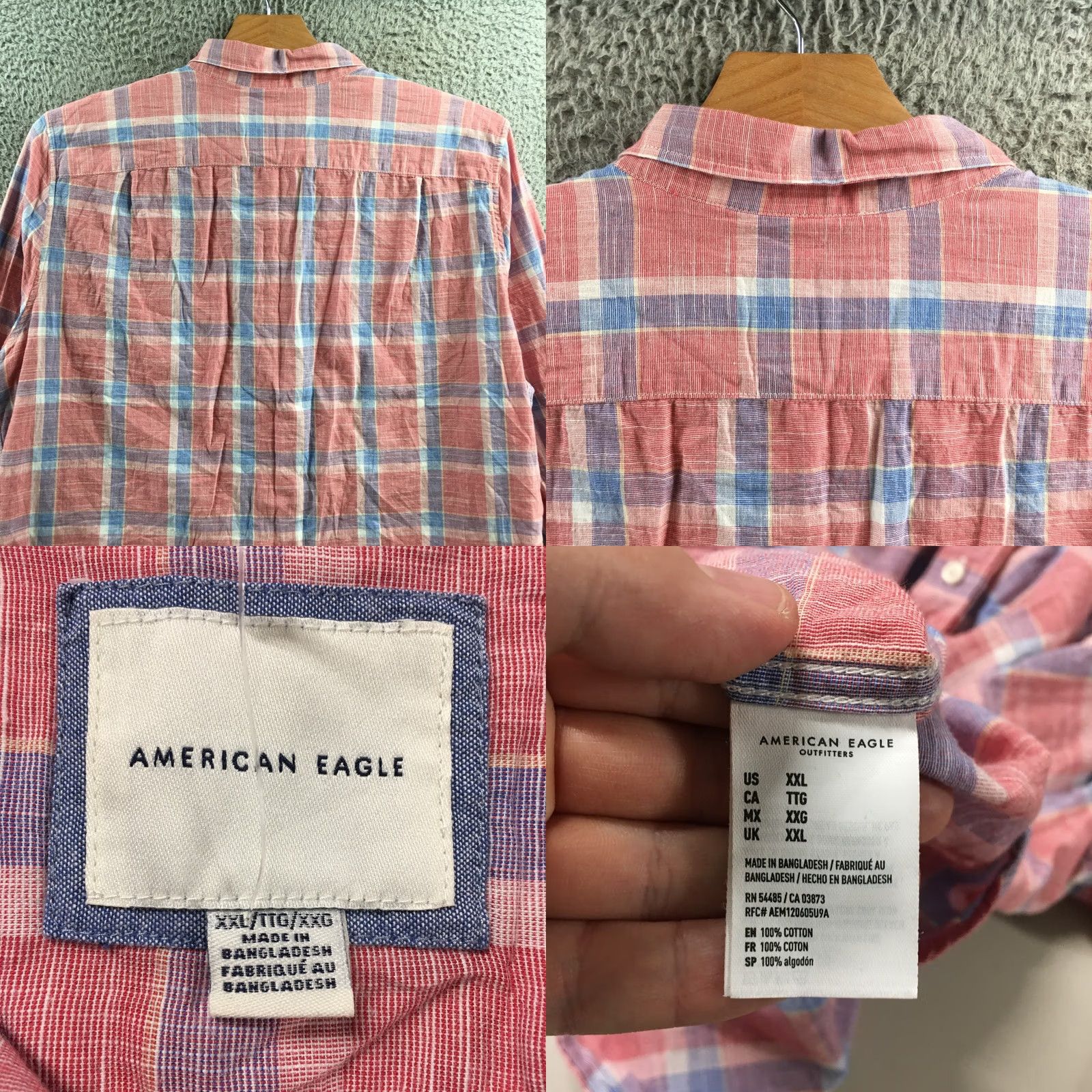 American Eagle Outfitters American Eagle Shirt Mens XXL Multicolor Cotton Plaid Long Sleeve Button Down Casual Size US XXL / EU 58 / 5 - 8 Thumbnail