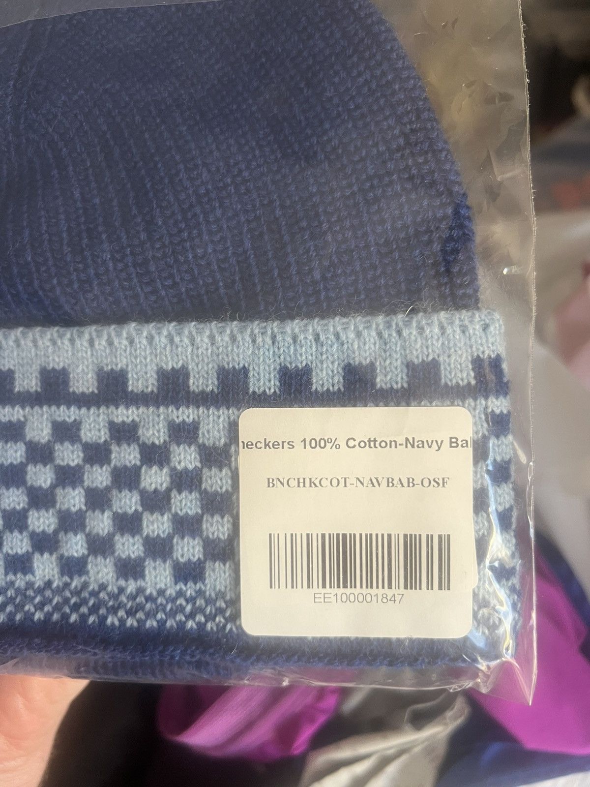 Eric Emanuel Eric Emanuel EE navy & baby blue checker winter hat beanie Size ONE SIZE - 3 Thumbnail