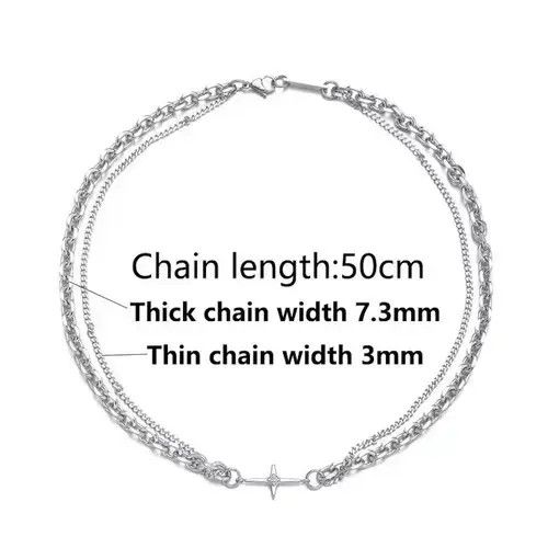 Jewelry Double Chain Cross Necklace Size ONE SIZE - 3 Thumbnail