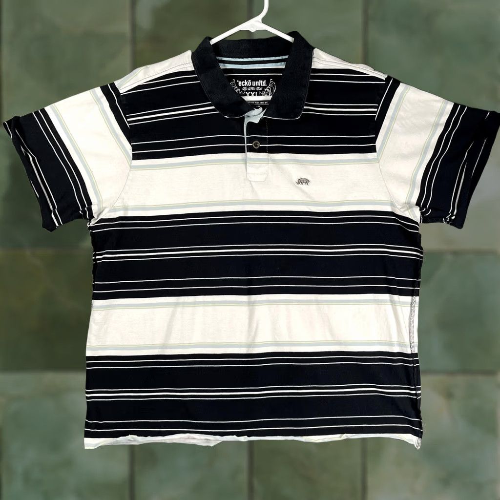 Ecko Unltd. Ecko Unltd Polo Shirt Mens 2XL Blue White Striped Rhino Logo Cotton Short Sleeve Size US XXL / EU 58 / 5 - 1 Thumbnail