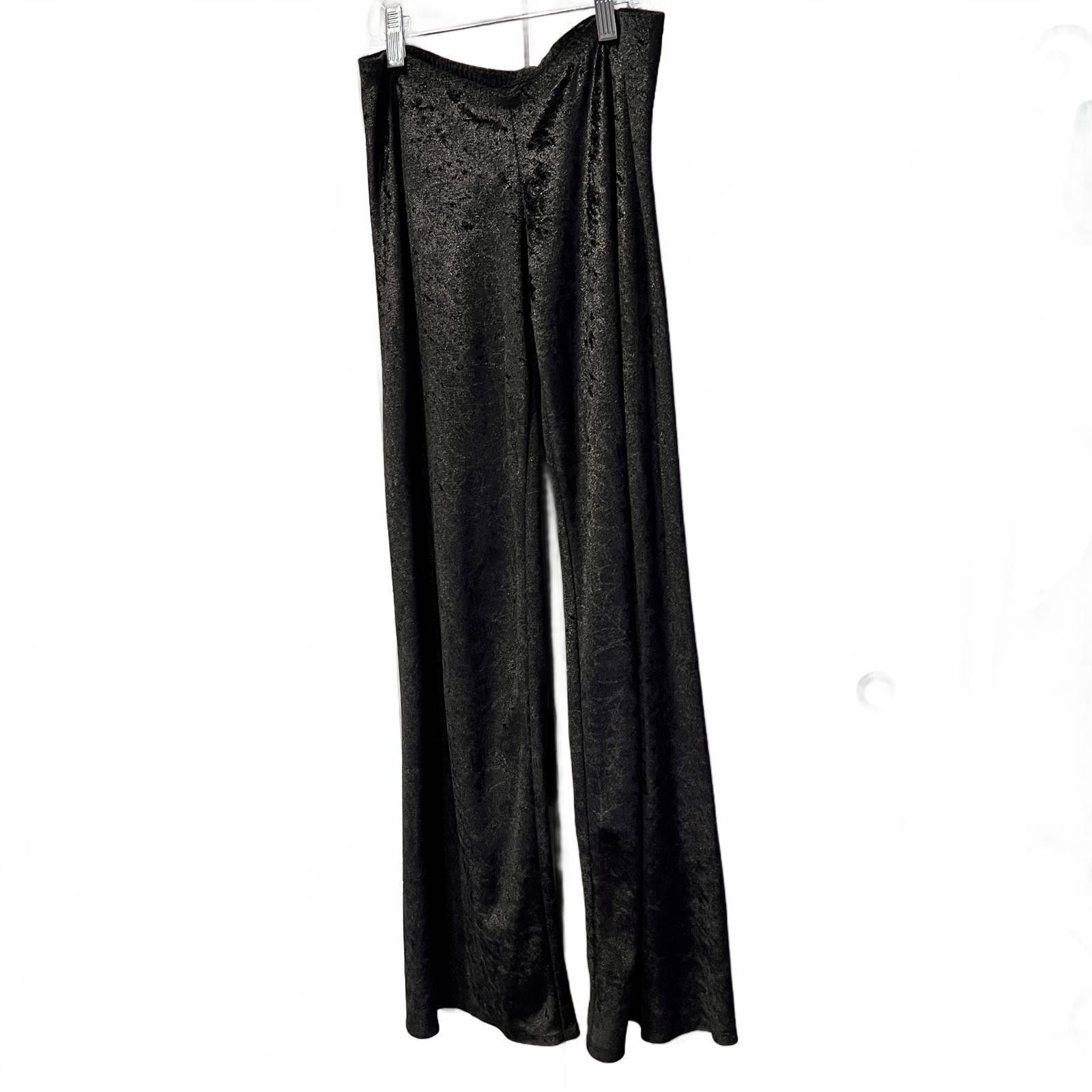 Unknown London Black Velvet Wide Leg Women's Pants Size 28" / US 6 / IT 42 - 1 Thumbnail