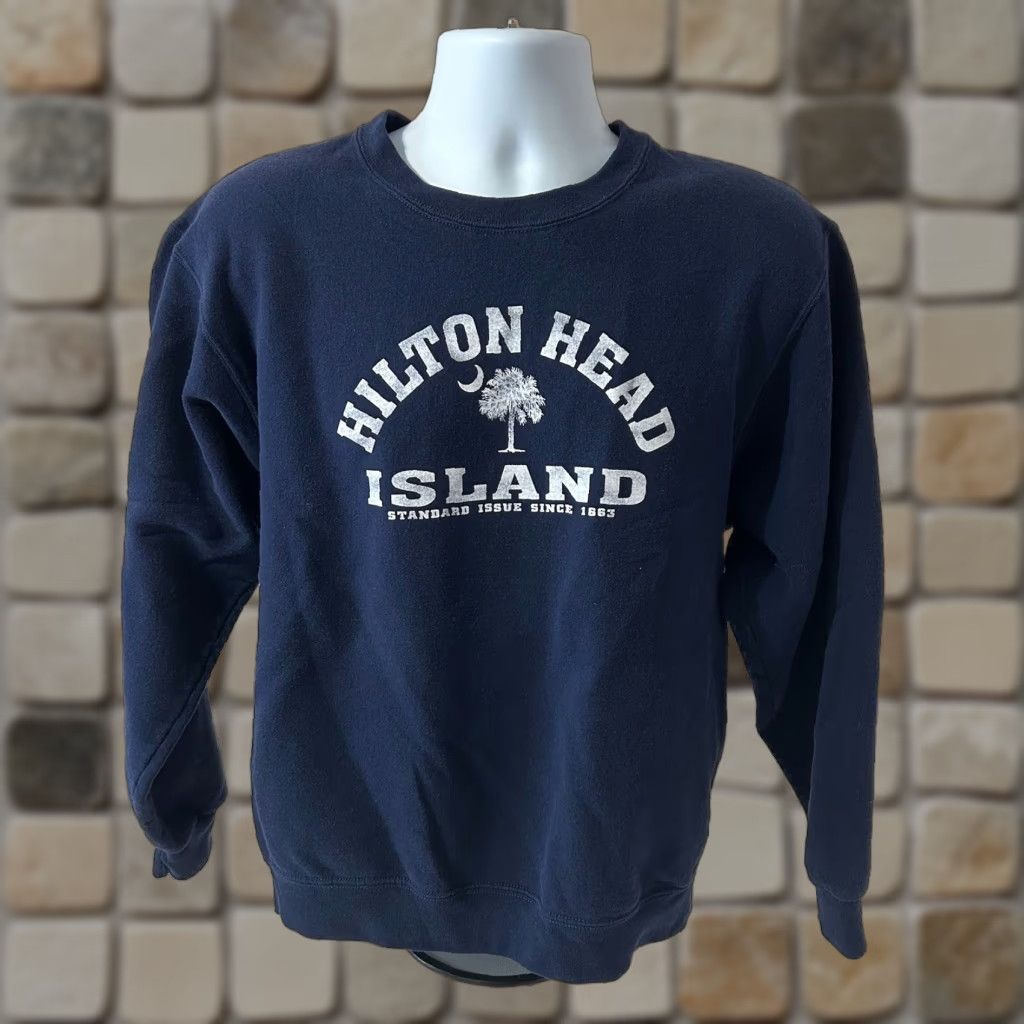 Fruit Of The Loom Hilton Head Island Sweatshirt Men M Navy Blue Fruit Of The Loom Crew Neck Pullover Graphic Print Size US M / EU 48-50 / 2 - 1 Thumbnail