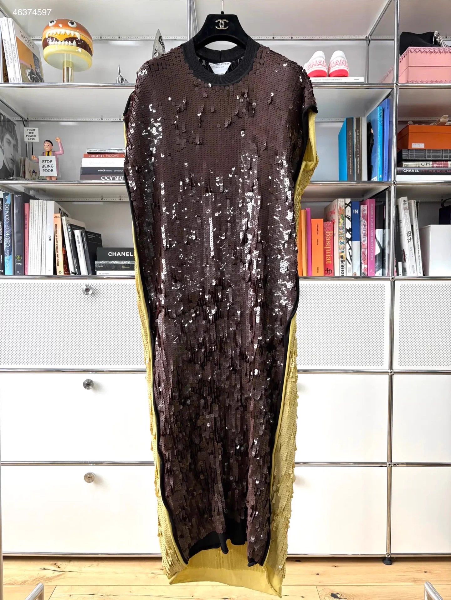 Bottega Veneta Brown & Yellow Sequin Roundneck Dress S