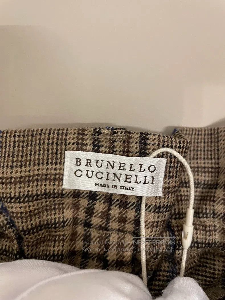 Brunello Cucinelli Brunello Cucinelli Brown check wool casual long pants Size 28" / US 6 / IT 42 - 3 Thumbnail