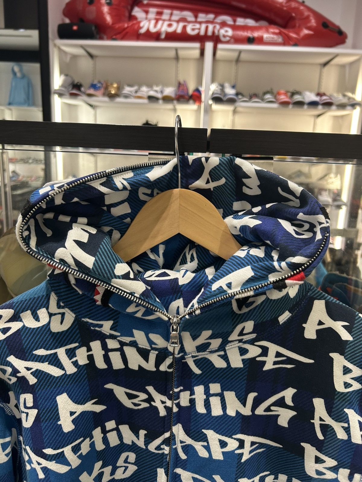 Bape Bape grafiti check shark full zip hoodie blue Size US L / EU 52-54 / 3 - 2 Thumbnail