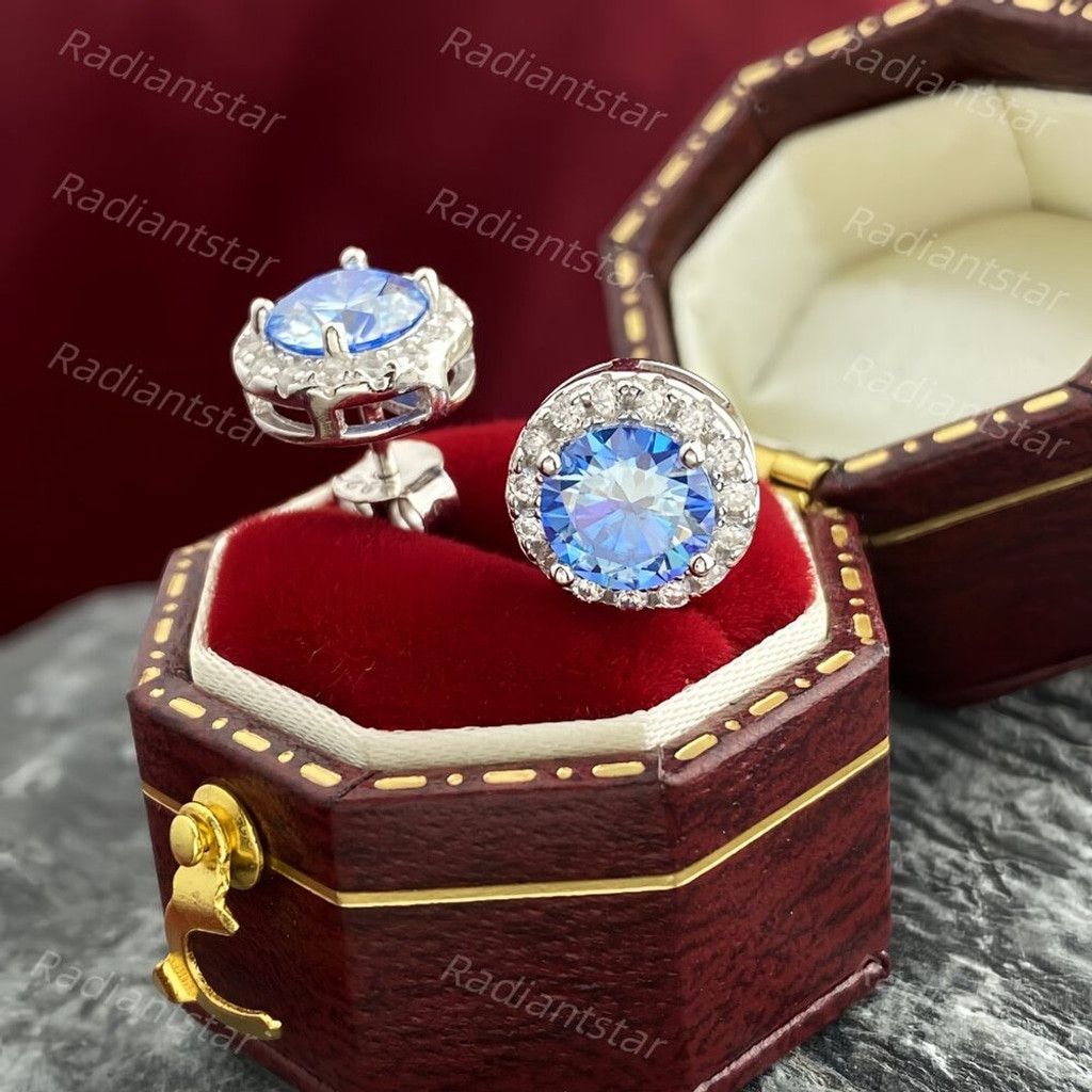 Other NEW 2ct. t.w. Royal Blue Moissanite Round Halo Stud Earrings Size ONE SIZE - 4 Thumbnail