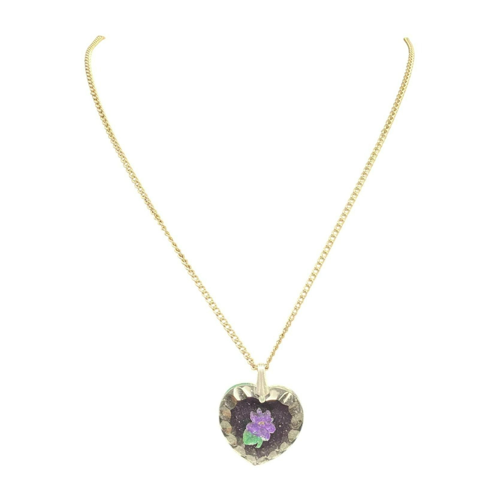 Other Vintage Heart-Shaped Acrylic Pendant Necklace With Purple Size ONE SIZE - 1 Thumbnail