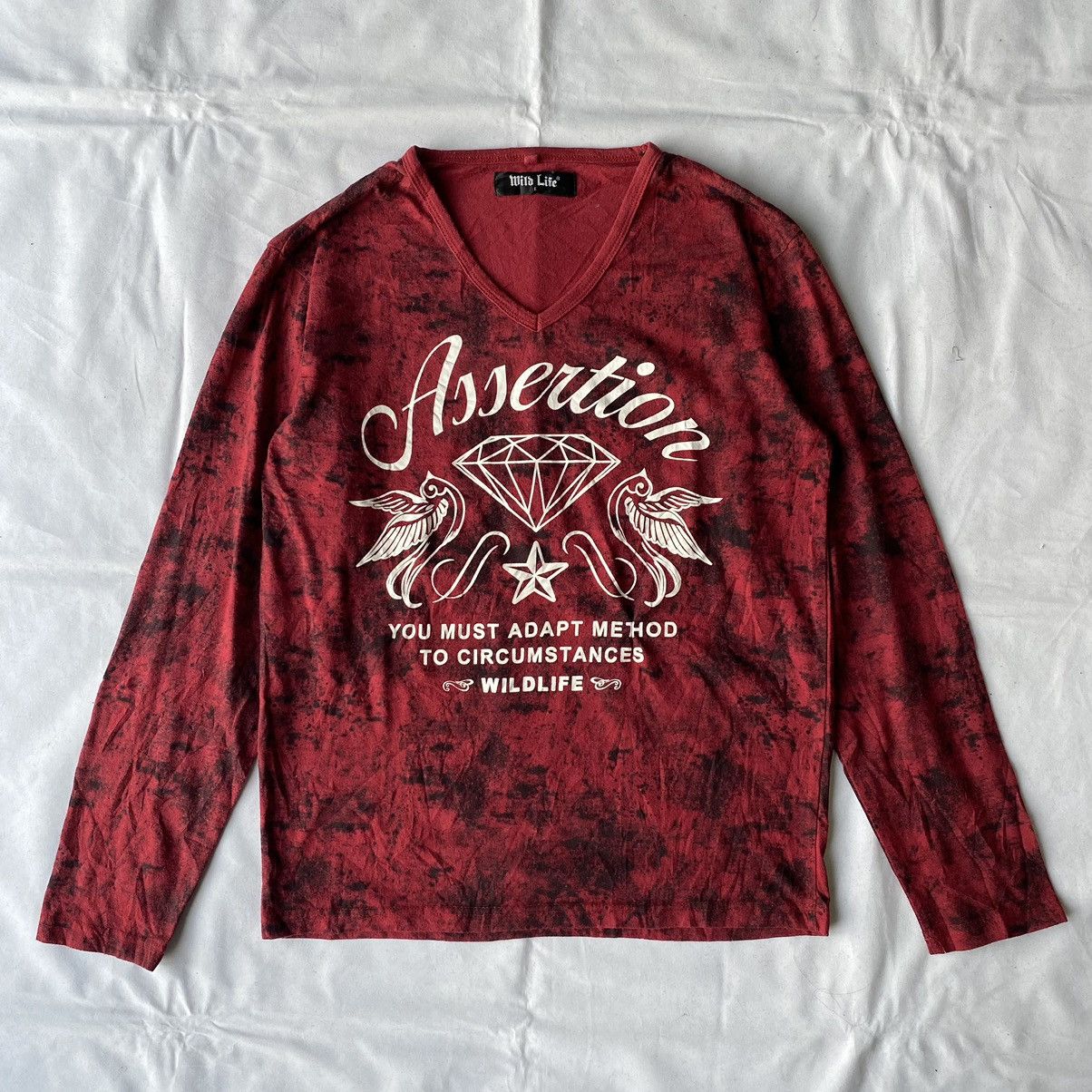 If Six Was Nine × Japanese Brand × Le Grande Bleu (L.G.B.) Bloody Tie Dye Assertion Diamond VNeck by Wild Life Tees Size US L / EU 52-54 / 3 - 2 Thumbnail