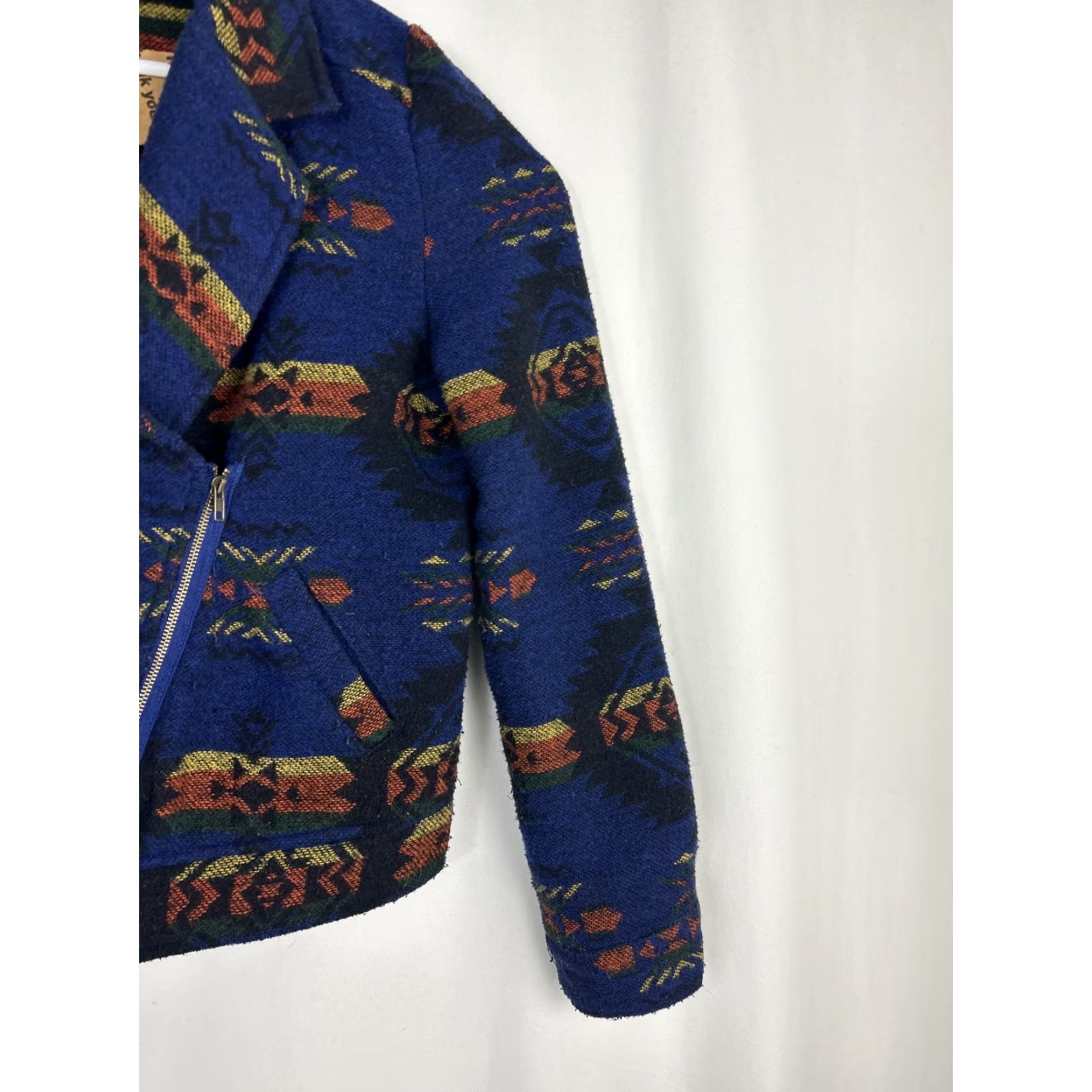Vintage Blu Pepper Jacket Womens M Blue Zip Up Moto Style Southwest Aztec Cropped Size M / US 6-8 / IT 42-44 - 4 Thumbnail