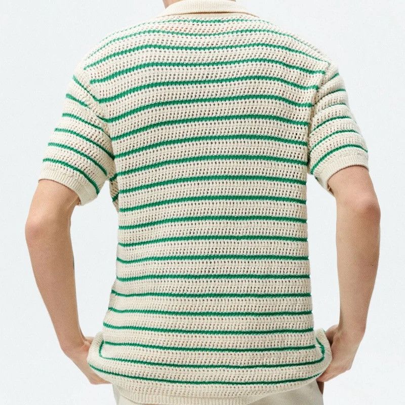 Other Men Striped Knitted Short Sleeve Button Shirt Size US L / EU 52-54 / 3 - 4 Thumbnail
