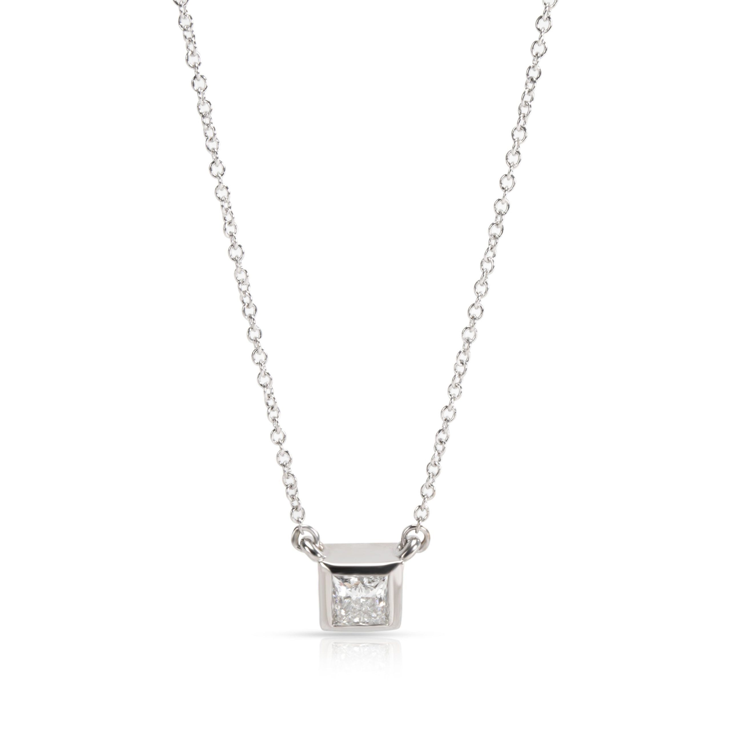 image of Tiffany Co Gia Certified Princess Cut Diamond Solitaire Pendant In 14K White Gold (0.45 Ct), Women'