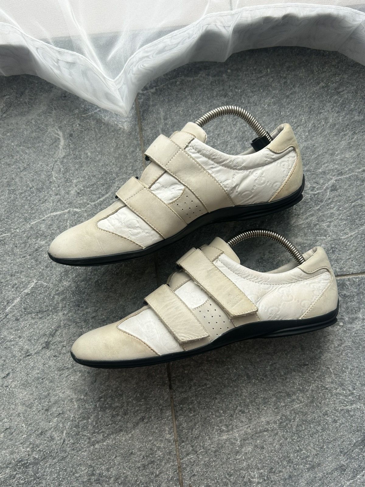 Gucci shoes gucci leather trainers web GG velcro straps sneakers Size US 5.5 / EU 38 - 2 Thumbnail