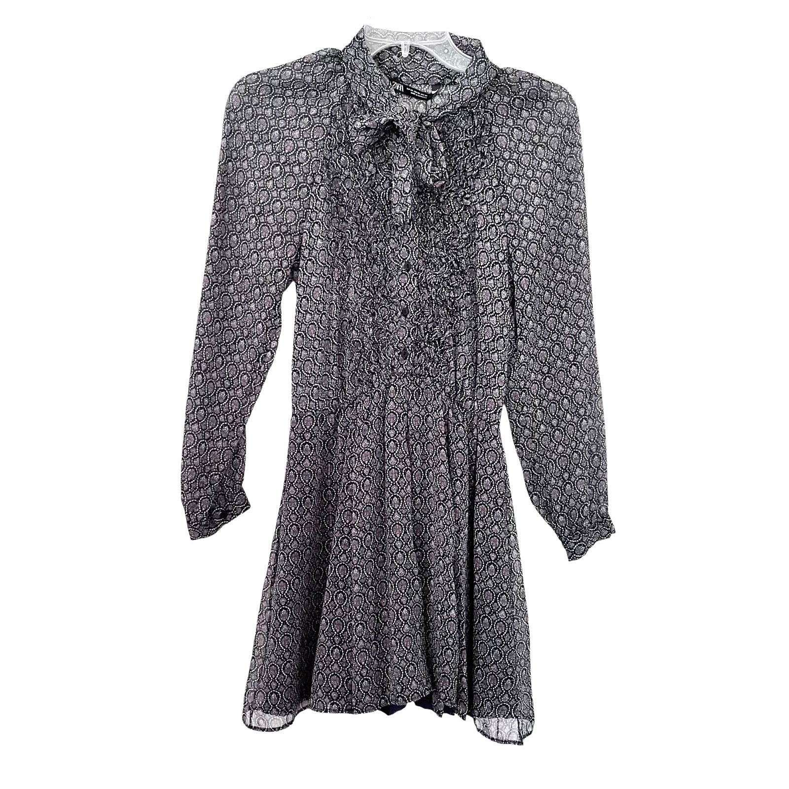 Zara Zara Black Printed Chiffon Tie Neck Sheer Romper NWT Size XS / US 0-2 / IT 36-38 - 2 Thumbnail