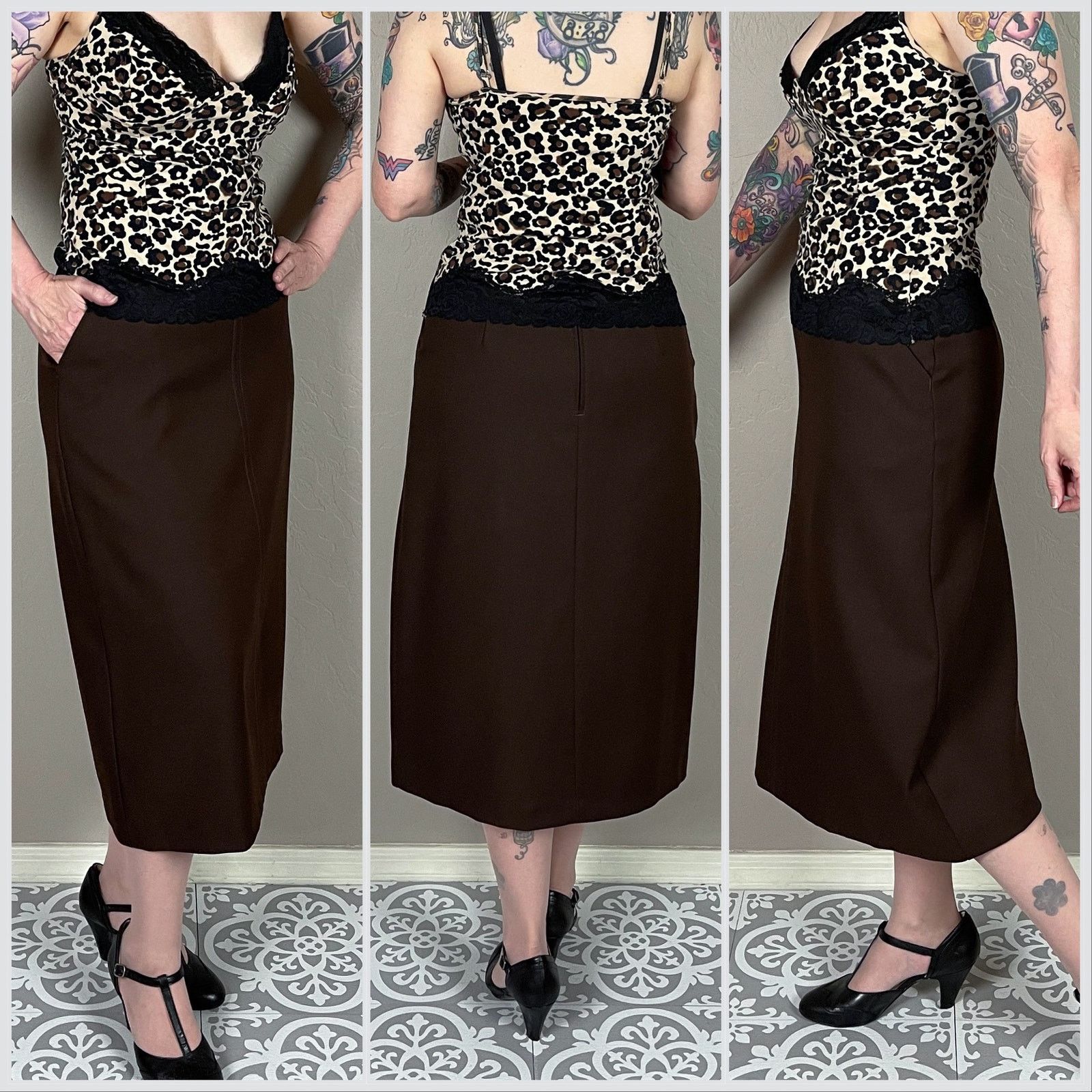 Vintage Vintage 1970s Brown High Waist A-Line Skirt Size 28" / US 6 / IT 42 - 2 Thumbnail